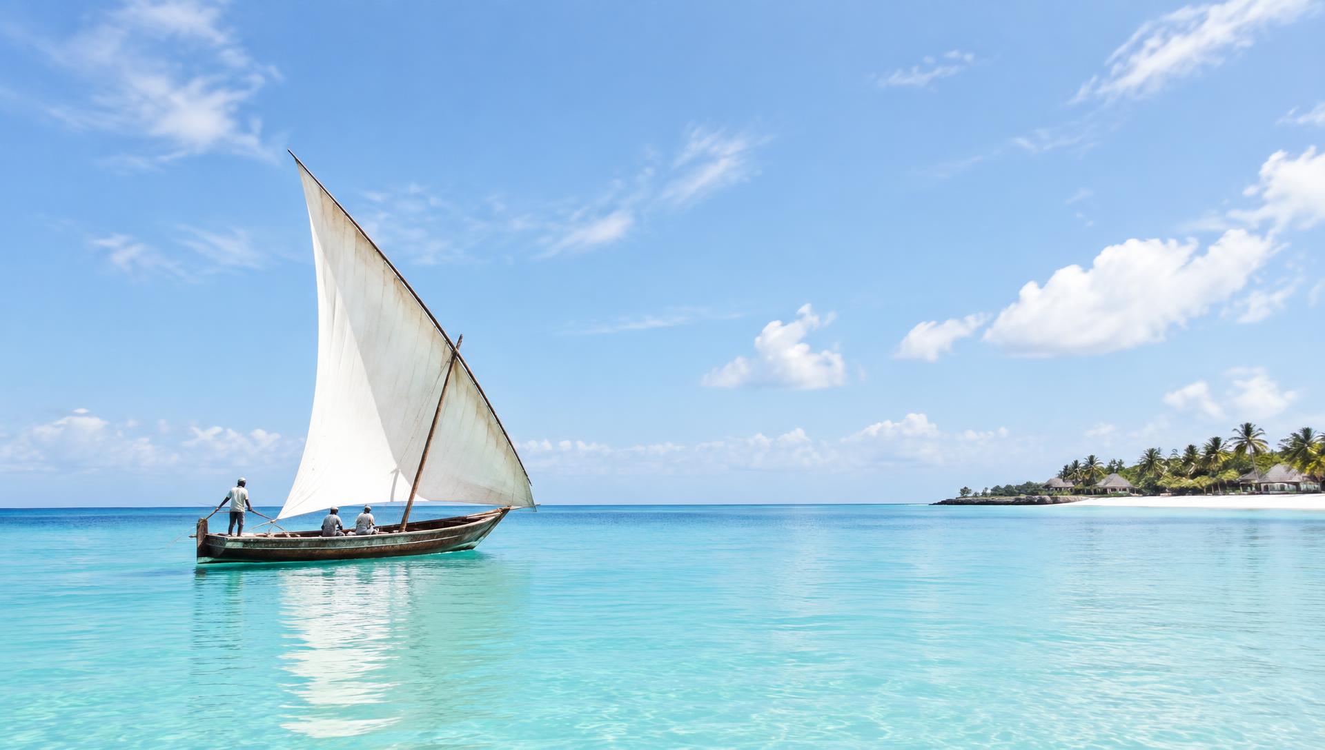Dhow sailing on calm turquoise water off the East African coast